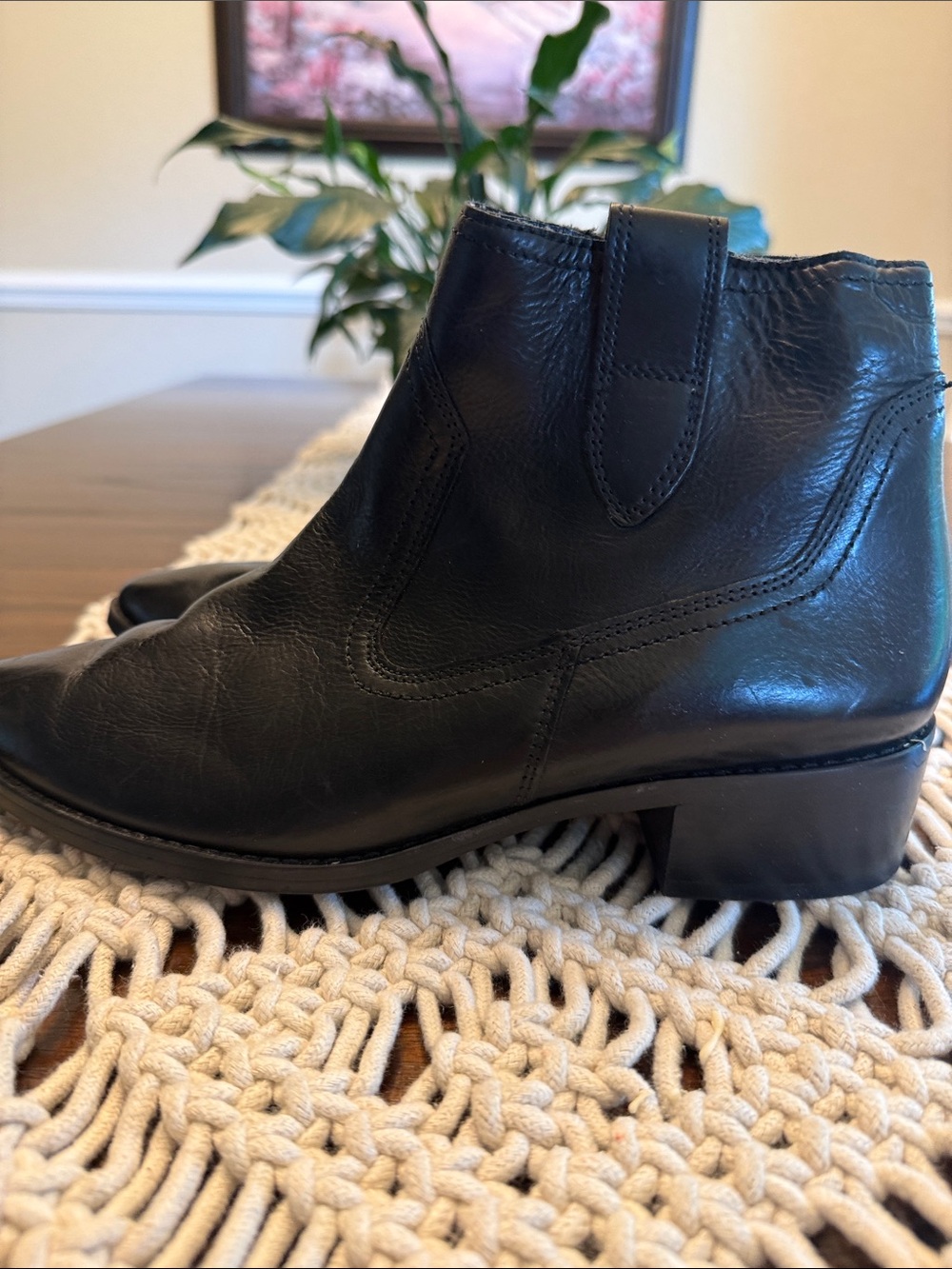Paul Green Black Leather Pointed Ankle Booties with Side Zipper - Picture 3 of 10